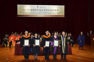 7:binary?id=_2Ba741KZATVl1cKAtRpWhIk1HkpxSapZFZ2dqUDAh8_2FSNdfYmSC9HEw_3D_3D:(From 2nd from right)Prof. Rose Lai Neng, Prof. Tong Io Cheng, Prof. Zhang Meifang and Prof. Yuen Ka Veng, recipients of the Outstanding Academic Staff Award
